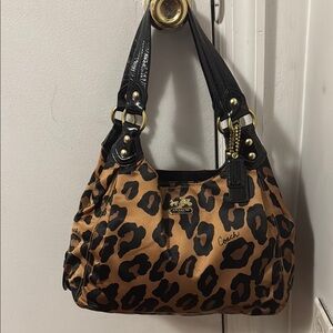 Coach Leopard Print Shoulder Bag - Black and Brown
